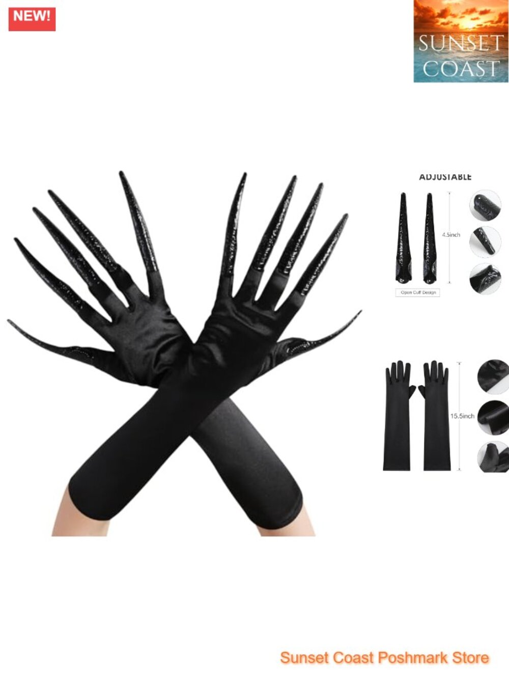 Long Finger Claw Gloves Metal Polyester Witch Vampire Costume
